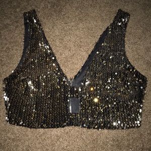 Charlotte Russe Black and Gold Keyhole Top (S)